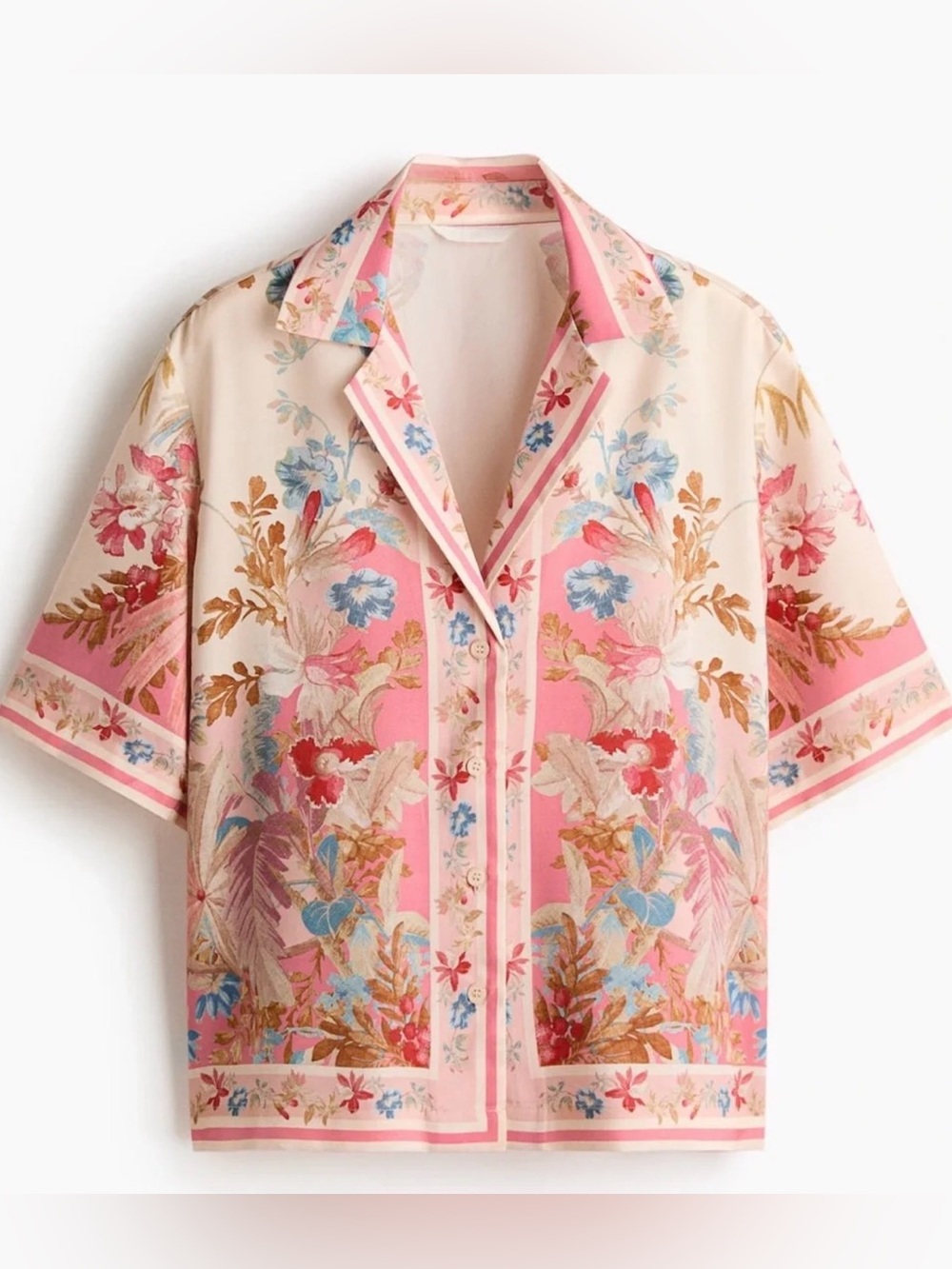 H&M floral pink lyocell short sleeve shirt